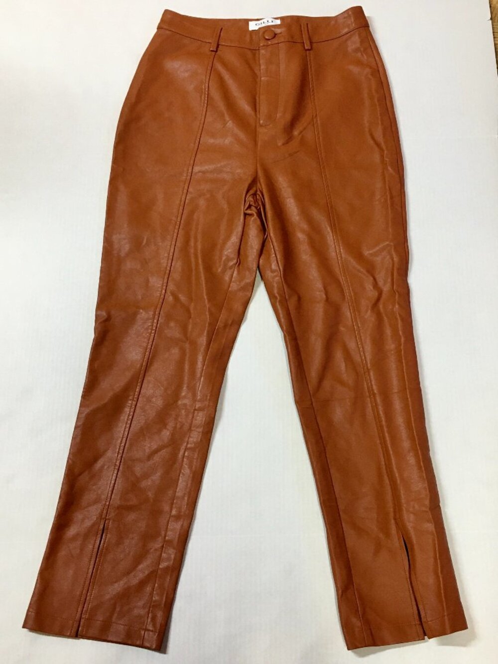 GILLI Women's High waisted split hem vegan Leather Pants Size S Terracotta color